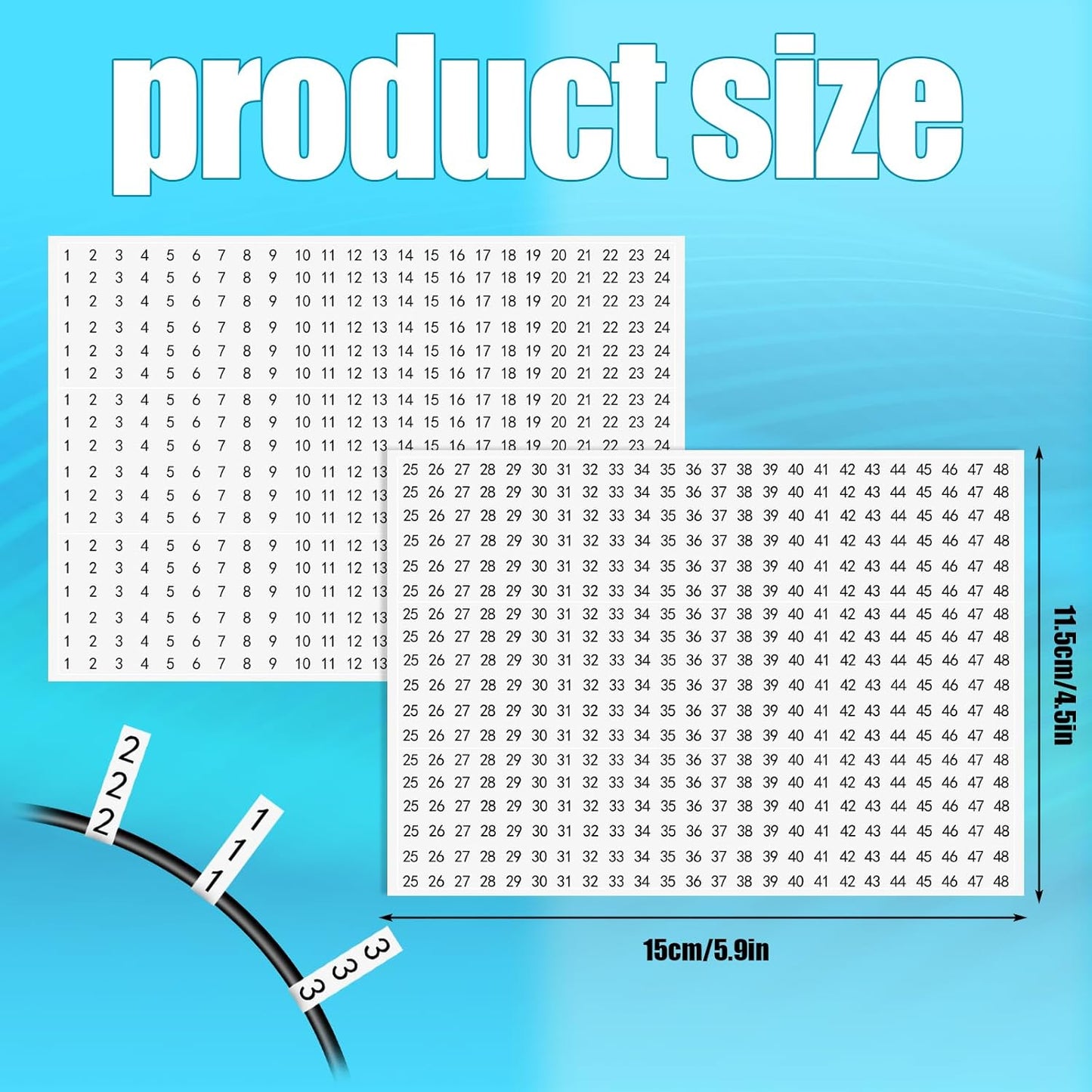 42 Pcs 0.2 x 1.4 Inches Wire Marker Book for Cable Management Synthetic Paper Self Adhesive Coated with Glossy Film Wire Label Stickers Numbered 1-48