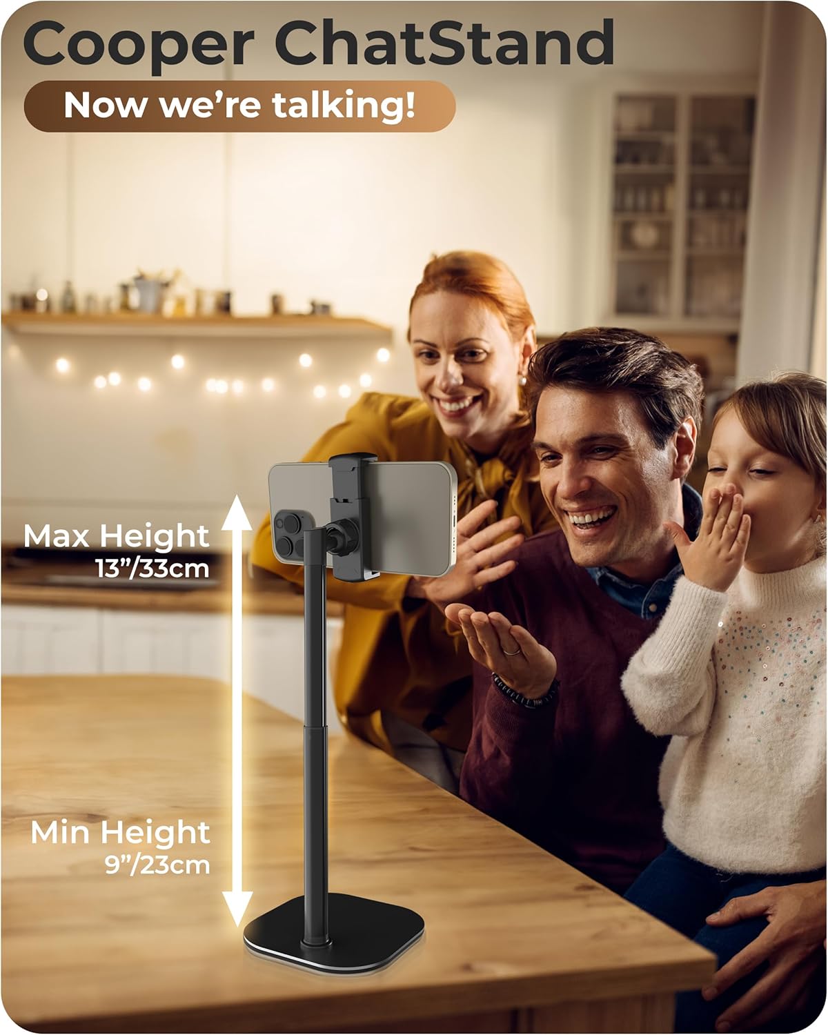 COOPER ChatStand, Adjustable Cell Phone Stand for Desk, Phone Stand for Recording, iPhone Holder for Filming, Small iPhone Tripod, Soporte para Celular, Fits Samsung, Android, (Night Black)