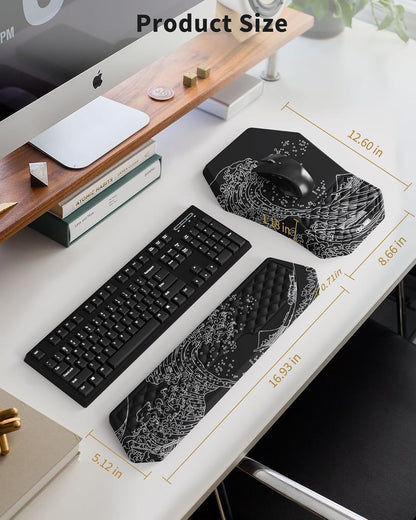 Ergonomic Mouse Pad and Keyboard Wrist Rest Support Set, Massage Design Mousepad for Carpal Tunnel Pain Relief, Memory Foam, Non-Slip PU Base for Computer Desk, Baby Blue