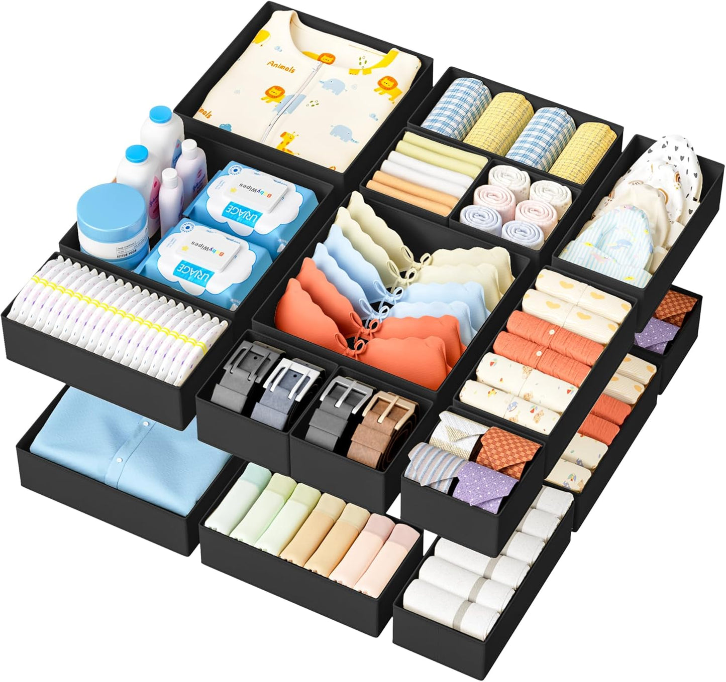 DIMJ Drawer Organizer Clothes - 20 Pack Closet Drawer Organizer Bins for Baby Clothes Storage, Fabric Dresser Organizer for Nursery Bedroom, Foldable Small Drawer Dividers for Underwear Socks