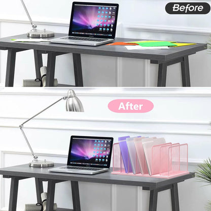 Kuntine.B Desk File Organizer 5 Sections Upright Mesh Desktop Organizer File Sorter Office Organization File Holder for Home, Office & Classroom
