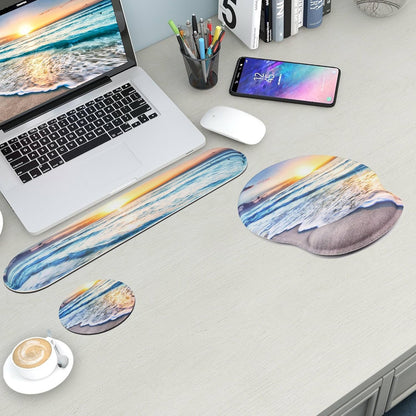 Mouse Pad and Keyboard Wrist Rest Support, with Non-Slip PU Base,Gel Mouse Pad with Coaster,Pain Relief for Gaming, Computer,Office -Beach