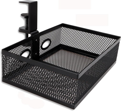 WOPPLXY Mesh Organizer and Swivel Pencil Drawer, Rotary Under Desk Drawer, Extra Sturdy C-Clamp Mount System and Easy to Install, 360 Rotatable Under Desk Storage Drawers (Black)