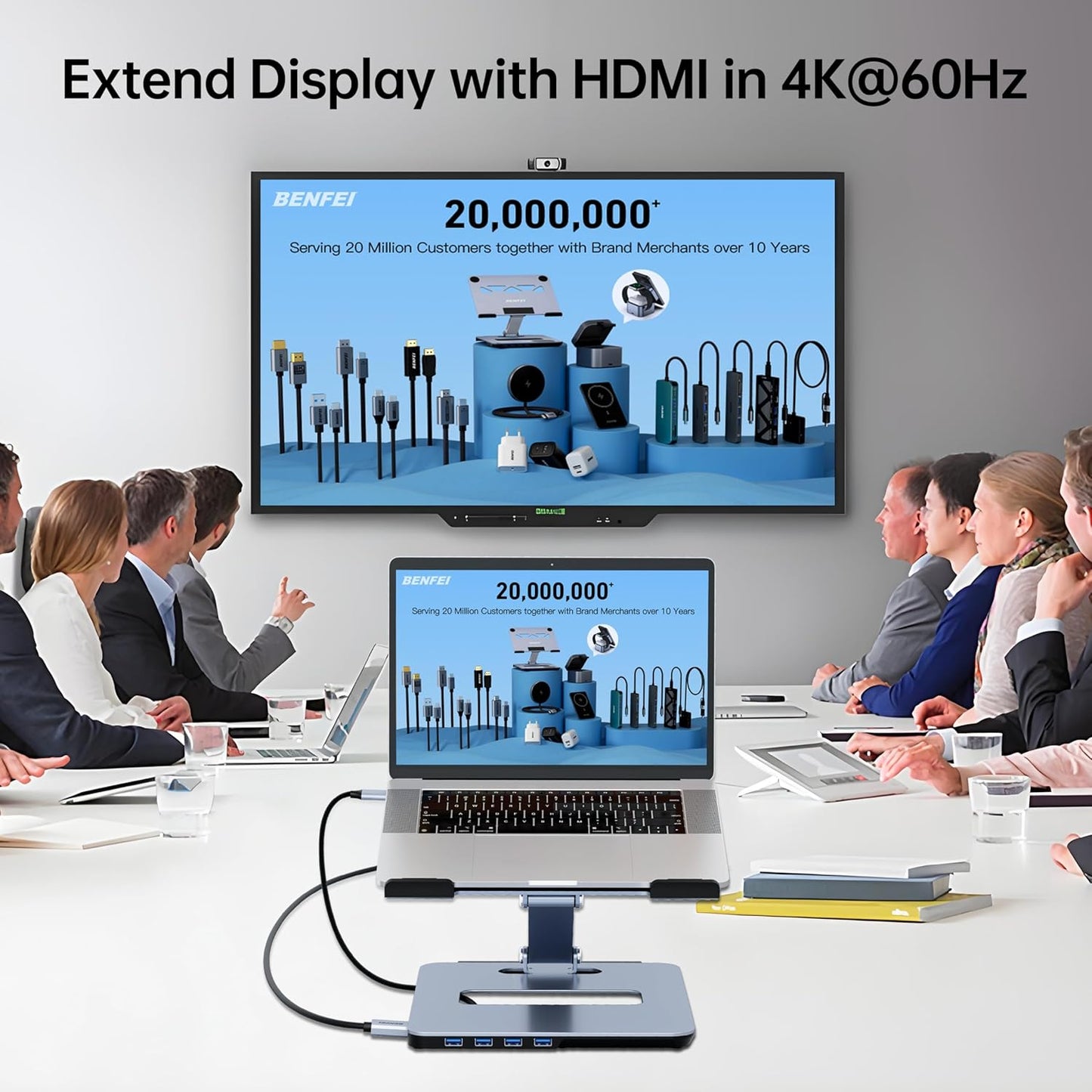 BENFEI Laptop Stand with USB C 6in1 Docking Station, HDMI 4K@60Hz, 4*USB3.0, 100W PD Compatible with MacBook Pro/Air, iPad Pro, XPS, Thinkpad