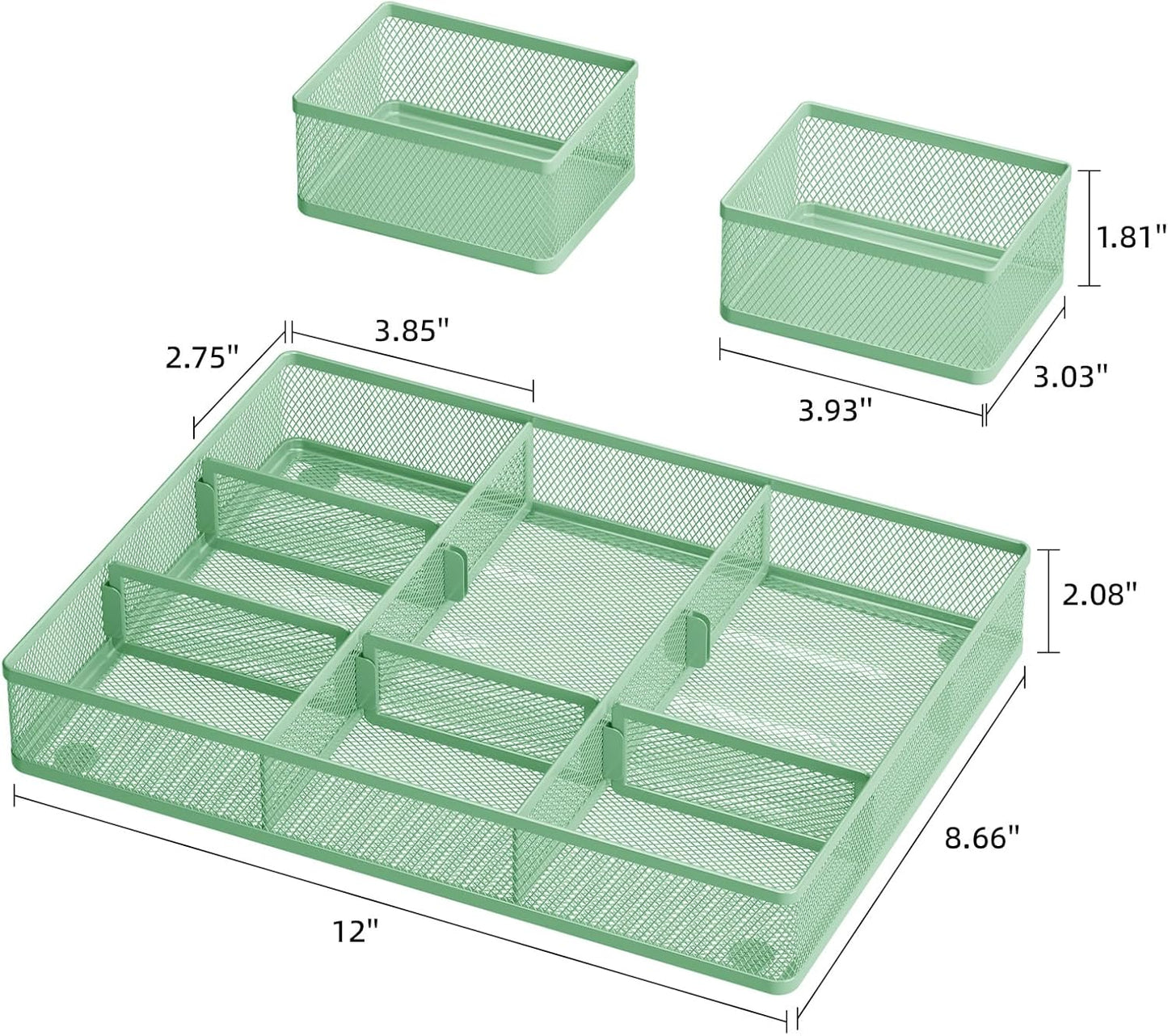 Marbrasse 3 Packs Desk Drawer Organizers, Metal Mesh Dividers Desk Drawer Organizer Tray with 9 Adjustable Compartments, Pen Organizer for Drawer Tray Box Accessories for Desktop,Kitchen, Makeup