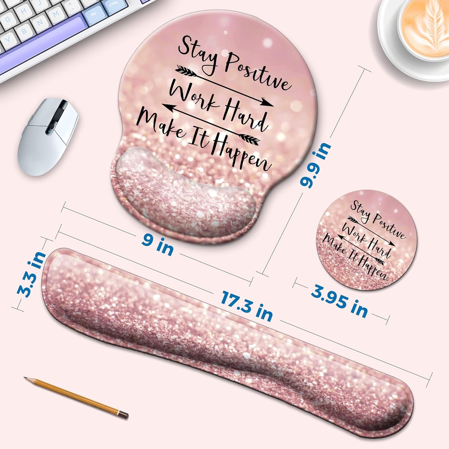 Mouse Pad and Keyboard Wrist Rest Support, with Non-Slip PU Base,Gel Mouse Pad with Coaster,Pain Relief for Gaming, Computer,Office -Beach