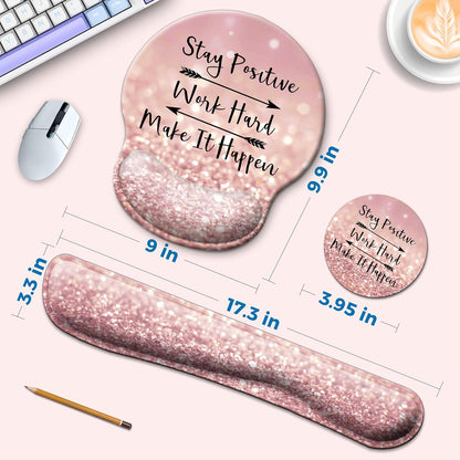 Mouse Pad and Keyboard Wrist Rest Support, with Non-Slip PU Base,Gel Mouse Pad with Coaster,Pain Relief for Gaming, Computer,Office -Beach