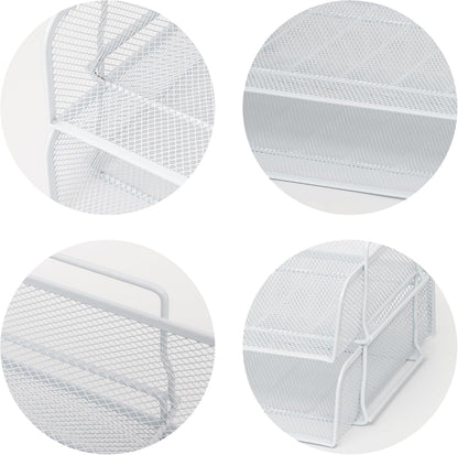 EASEPRES 2 Pack Stackable Desk Paper Tray, Metal Mesh Desktop Document Letter File Organizer for Office Home School, 13.5'' L x 9.75'' W x 5.5'' H, White