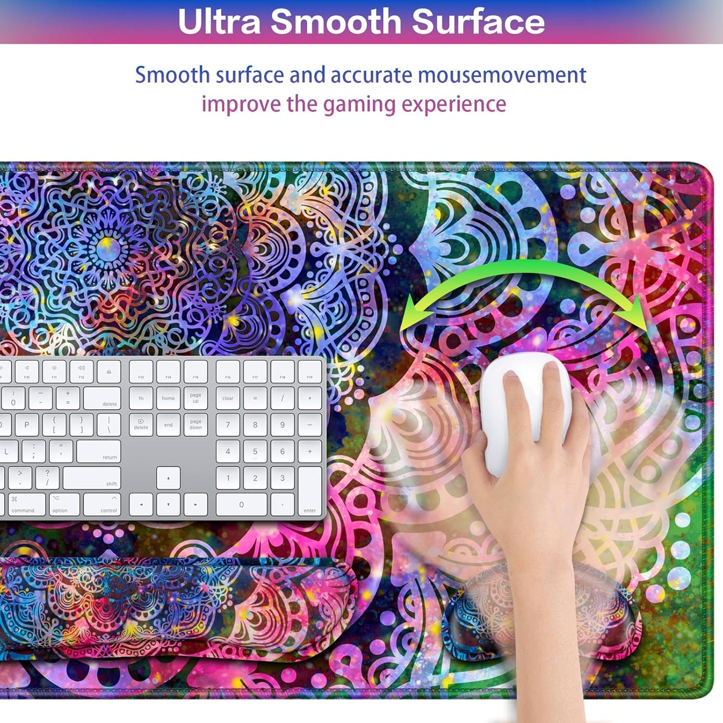 Desk Mat, Large Gaming Mouse Pad with Wrist Rest, 4in1 XXL Mousepad+Keyboard Wrist Rest+Mouse Pad Wrist Support+Cup Coaster Set Ergonomic Floral Computer Desk Arm Wrist for Decor Home Office Women