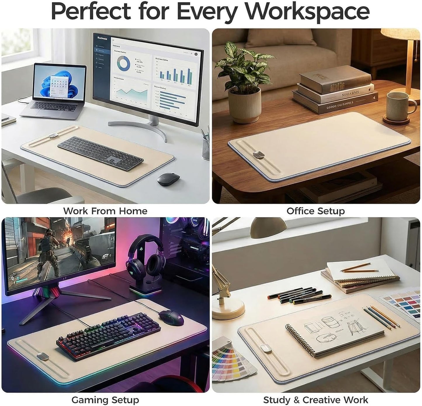Desk Mat – Double-Sided Vegan Leather & Felt | Built-In Magnetic Cable Organizer & File Storage | Premium Workspace Pad for Office, Gaming & Creative Professionals-（Green）