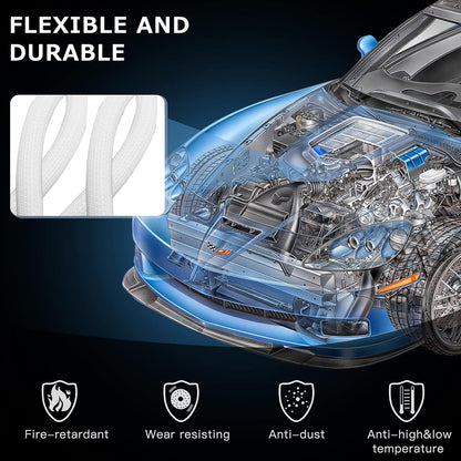 AGPTEK White Cable Sleeve, 2 Pack 5ft - 1.2 Inch Cable Management, Desk Cord Cover Organizer Wire Hider for Computer TV Wire Loom Tubing, Pet Proof Cord Protector from Cat Dog Chewing, White