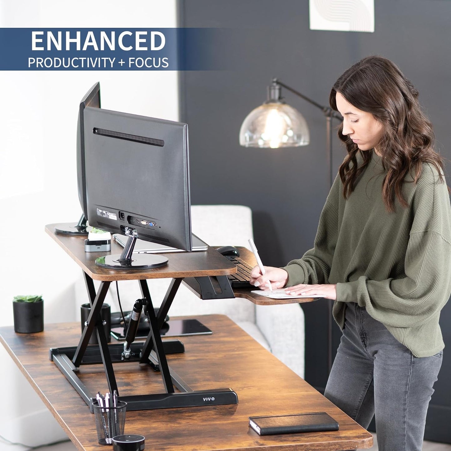 VIVO 26 inch Desk Converter, K Series, Height Adjustable Sit to Stand Riser, Dual Monitor and Laptop Workstation with Keyboard Tray, Black, DESK-V026KB