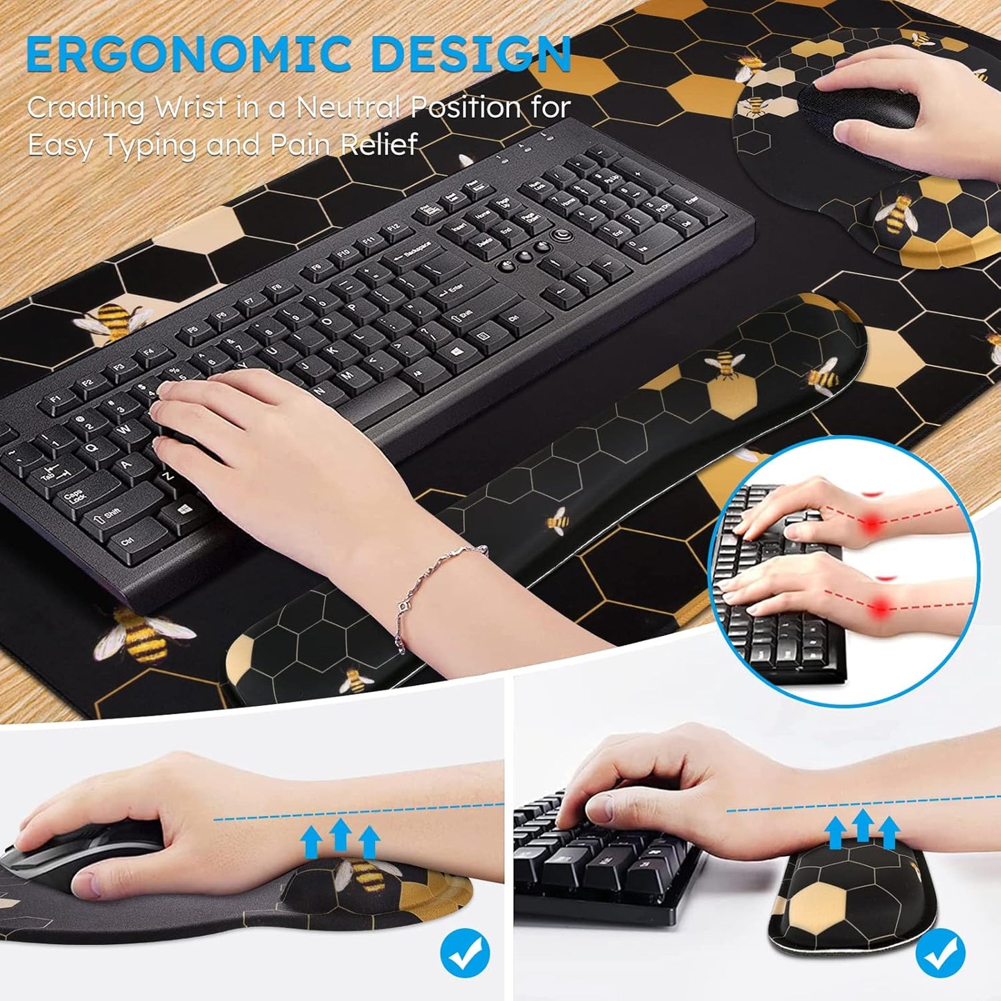 iCasso Desk Mat, Gaming Mouse Pad Wrist Support Set,4in1 XXL Large Mousepad + Keyboard Wrist Rest+Mouse Wrist Rest+Coaster Set with Ergonomic Design for Home Office Table Computer-Penoy