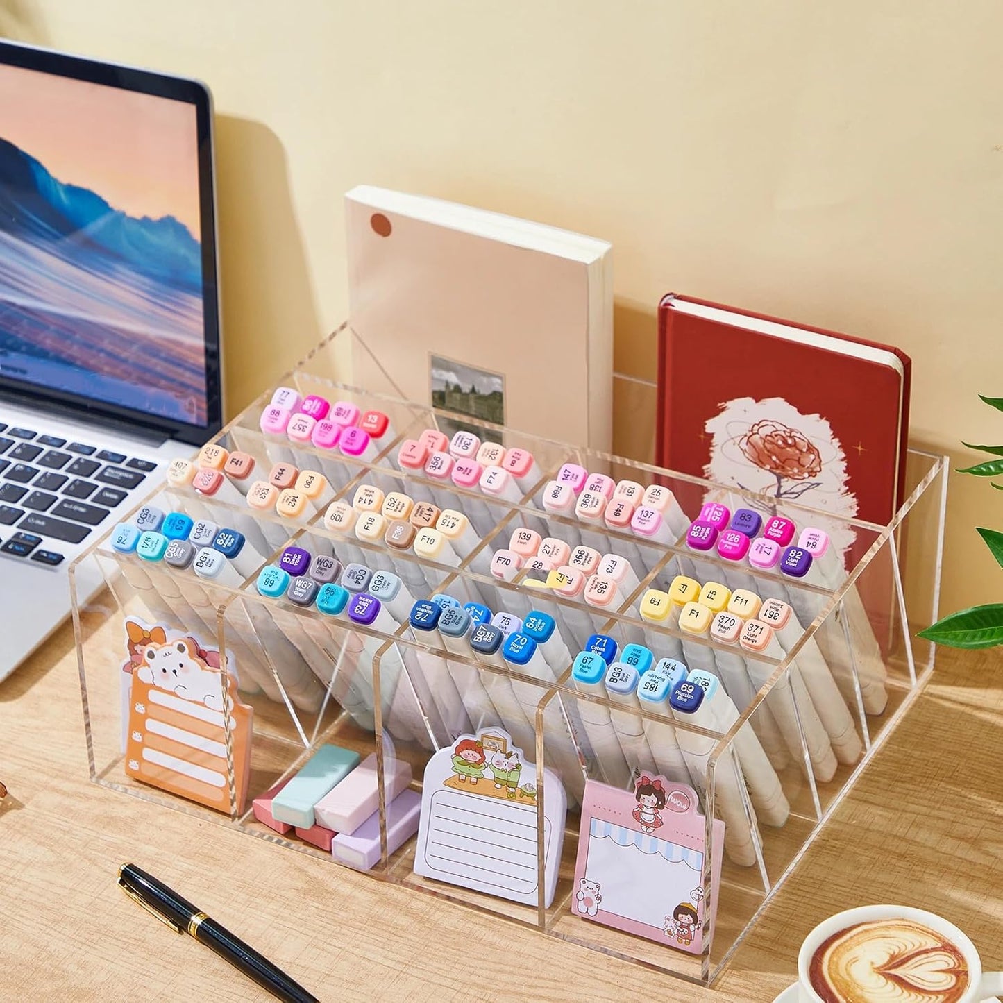 MotiMind Acrylic Pen Organizer Storage for 250 Markers Vertical Marker Organizer Acrylic Pen Display Holder for Office Desk Desktop Stationery Pencil Storage, Clear, 13 x 4 x 12.4 Inch