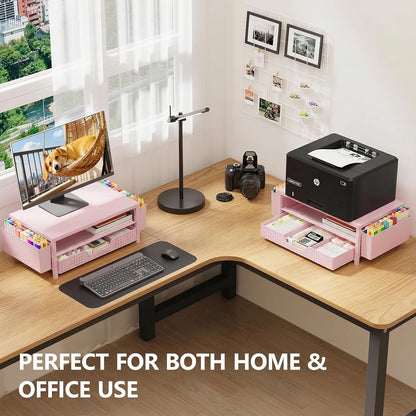 OPNICE Desk Organizers and Accessories, Computer Monitor Stand Riser with Drawer and 2 Pen Holders, Printer & Laptop Stand, Office Desk Accessories & Workspace Organizers for Home Office Supplies, Black