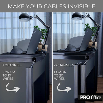 Cable Management ProOffice 96in J Channel Cable Raceways - 6X 16in Black No Screw/No Drill Computer Cord Organizer - Cable Channels for Wire Management Under Desk with Adhesive