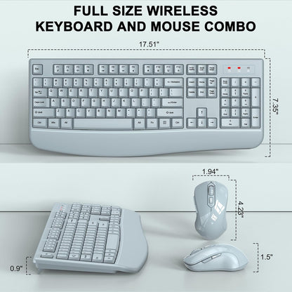 Wireless Keyboard and Mouse Combo, 2.4G Full Size Wave Keys Ergonomic Keyboard with Wrist Rest and 3-Level DPI Adjustable Wireless Ergonomic Mouse for Windows, Mac OS Desktop/Laptop/PC(Black)