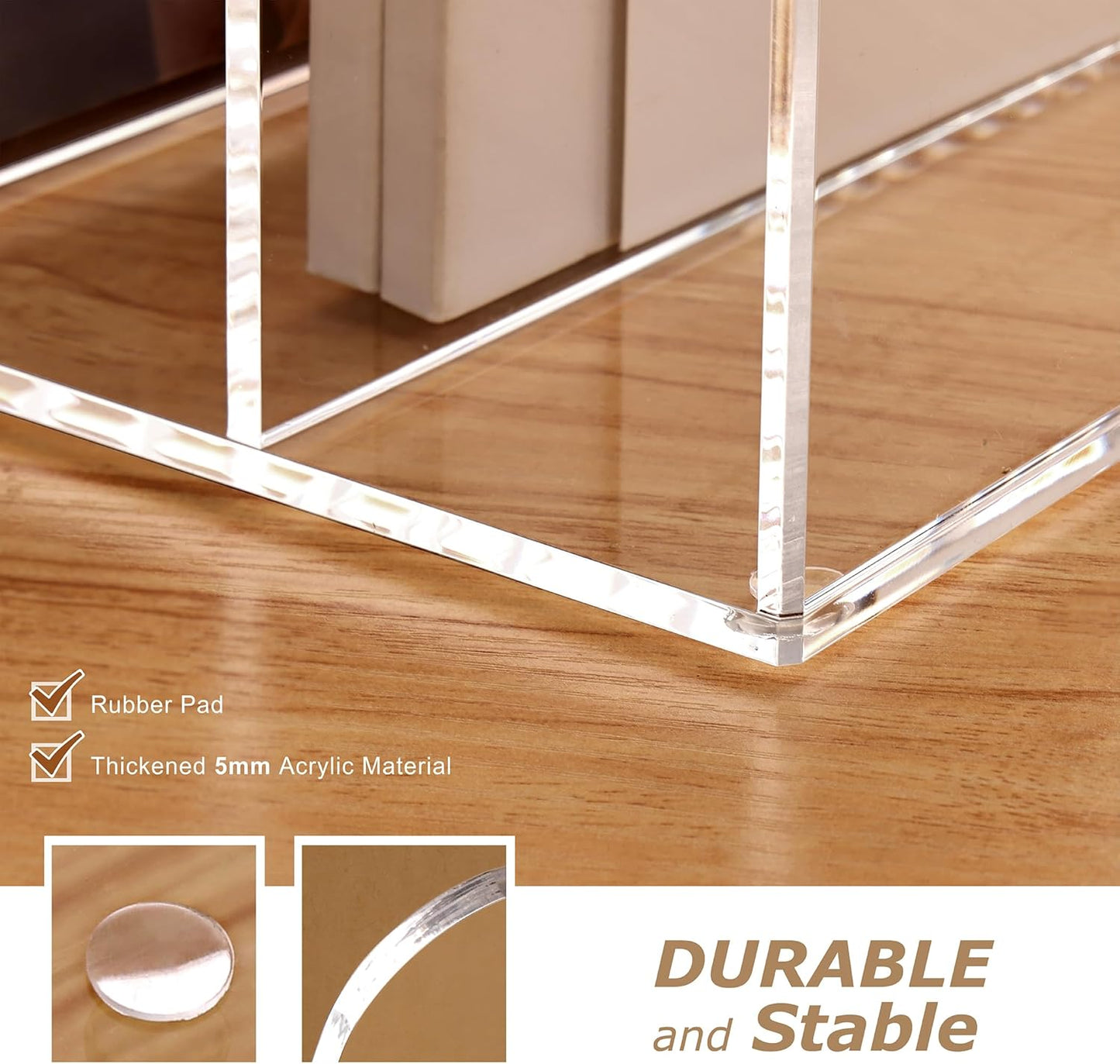 SANRUI Acrylic Desk Magazine File Holder, Clear Desk Organizer with 4 Vertical Compartments, Workspace Document Sorter for Documents, Tablet, Magazines, Books & Accessories