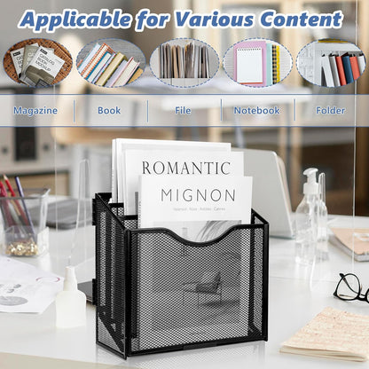 Vertical Triple File Folder Holder 9.8 In Magazine Holder Wall Mount & Desktop 3 Tier Vertical Desk Organizer Pocket File Holder Sorter Magazine Storage Rack For Office Home Organization Wall Door