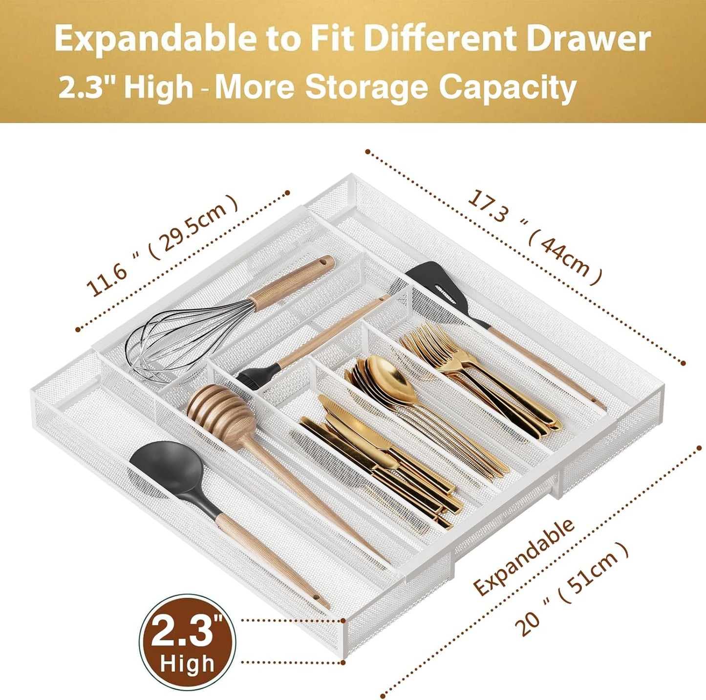 Sedegn Silverware Organizer Metal Mesh, Small Drawer Organizer, Utensil Cutlery Tray for kitchen drawers, Flatware Organizer with 5 Compartment, Black(9.3"*12.6")