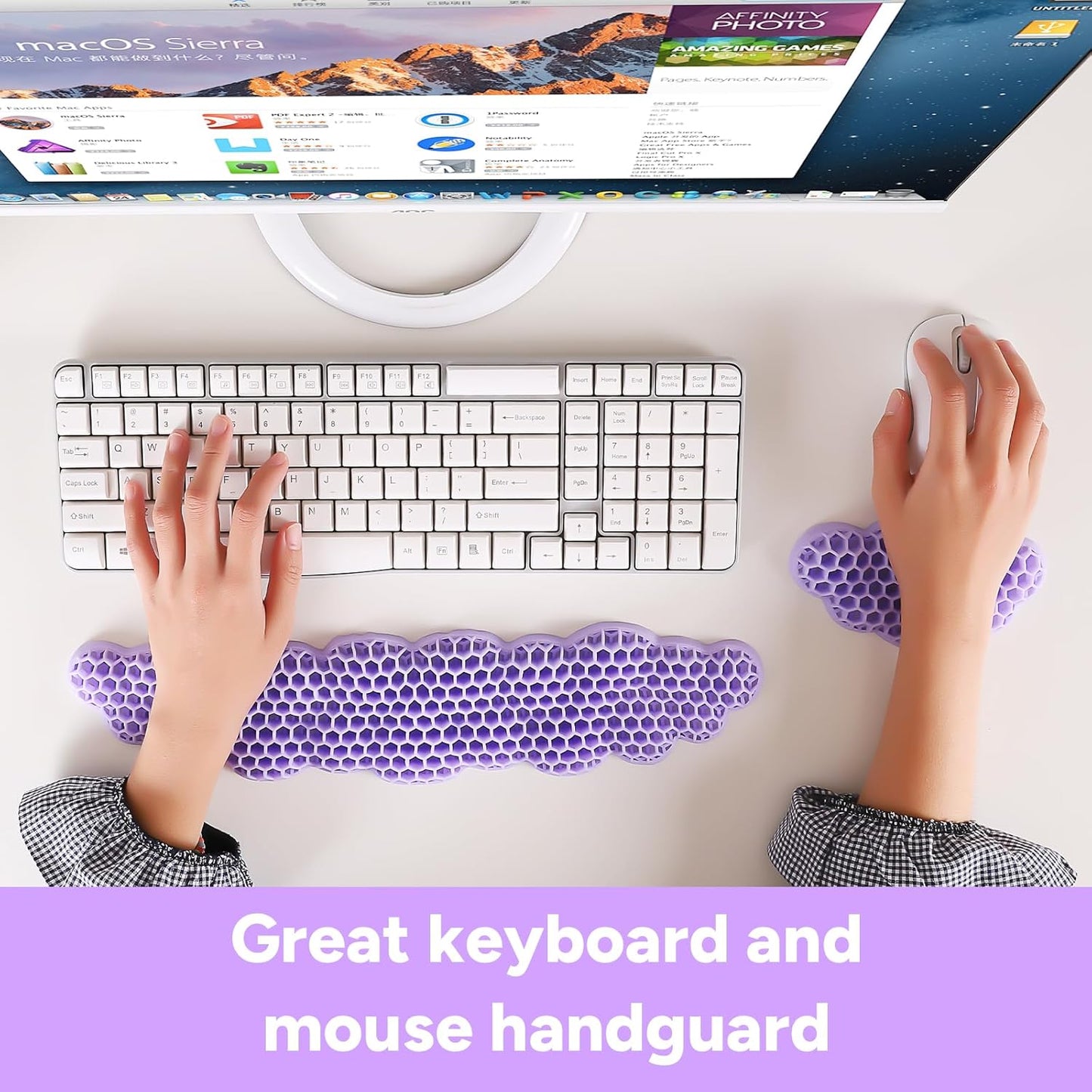 Upgrade Keyboard Wrist Rest Set, Ergonomic Keyboard Mouse Wrist Support, Comfortable Memory TPE Wrist Rest for Typing Pain Relief Computer Laptop Mac Gaming Office Wish Gift (Purple, 16.5" L)
