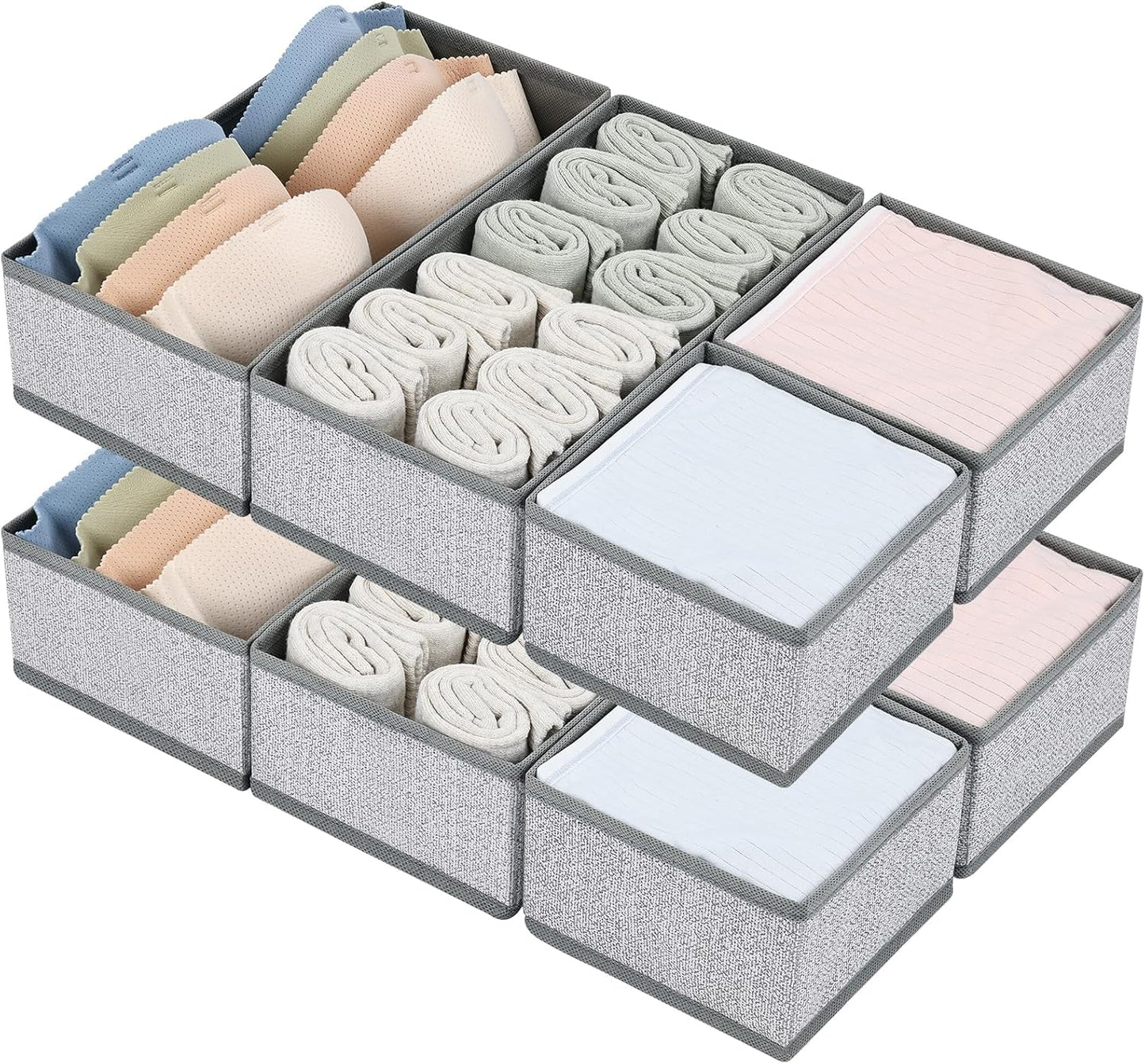 DIMJ Drawer Organizers Clothes, Dresser Organizer Bins for Baby Clothes,Underwear and Sock, Fabric Closet Organization and Storage Boxs, Drawer Dividers for Nursery, Clothing, Tie - 4 Pack, Beige