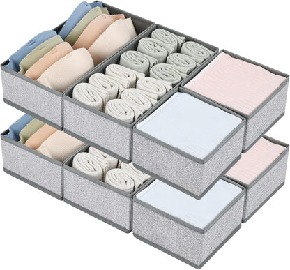 DIMJ Drawer Organizers Clothes, Dresser Organizer Bins for Baby Clothes,Underwear and Sock, Fabric Closet Organization and Storage Boxs, Drawer Dividers for Nursery, Clothing, Tie - 4 Pack, Beige