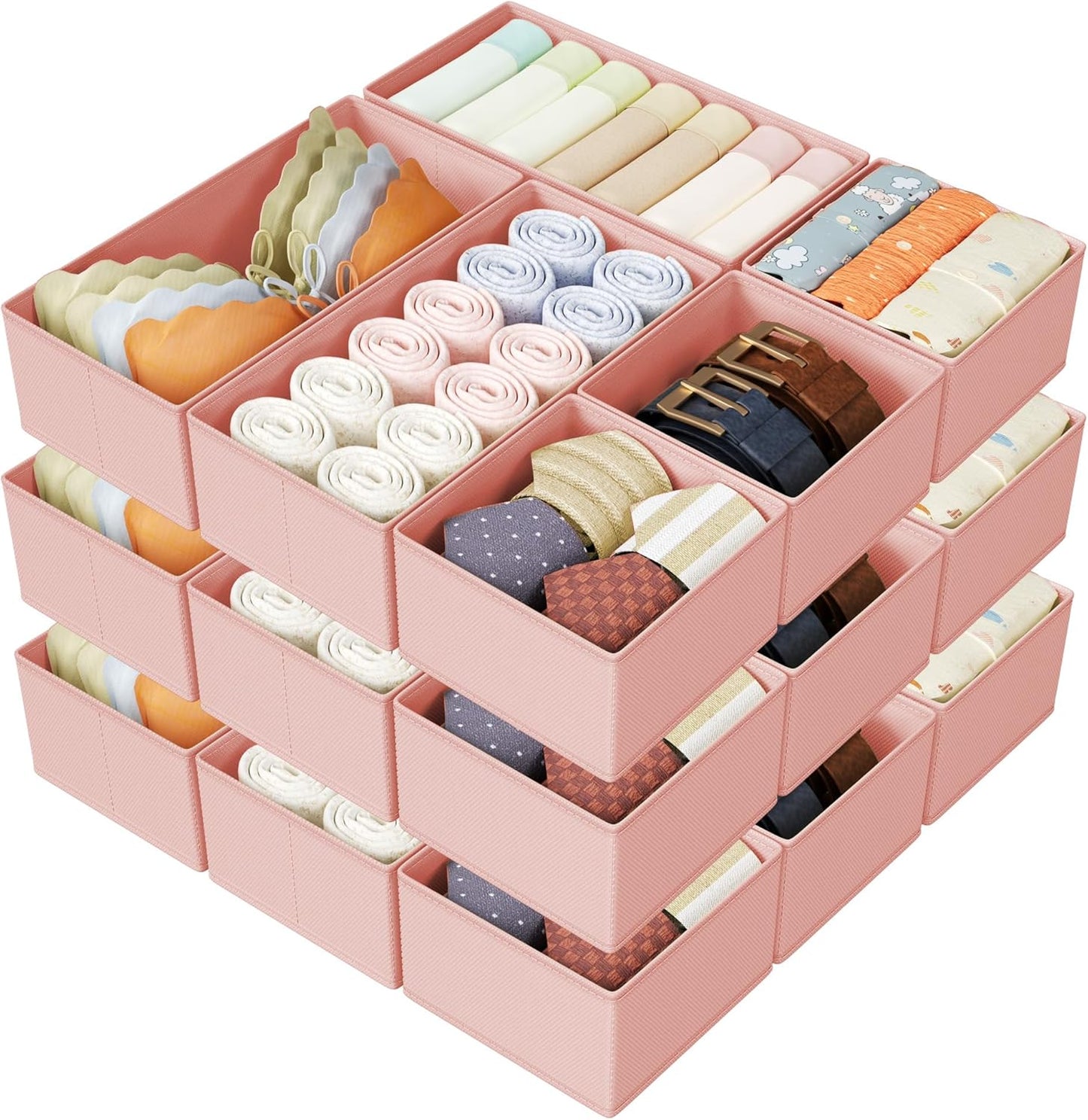 DIMJ Drawer Organizers Clothes, Dresser Organizer Bins for Baby Clothes,Underwear and Sock, Fabric Closet Organization and Storage Boxs, Drawer Dividers for Nursery, Clothing, Tie - 4 Pack, Beige