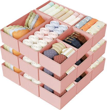 DIMJ Drawer Organizers Clothes, Dresser Organizer Bins for Baby Clothes,Underwear and Sock, Fabric Closet Organization and Storage Boxs, Drawer Dividers for Nursery, Clothing, Tie - 4 Pack, Beige