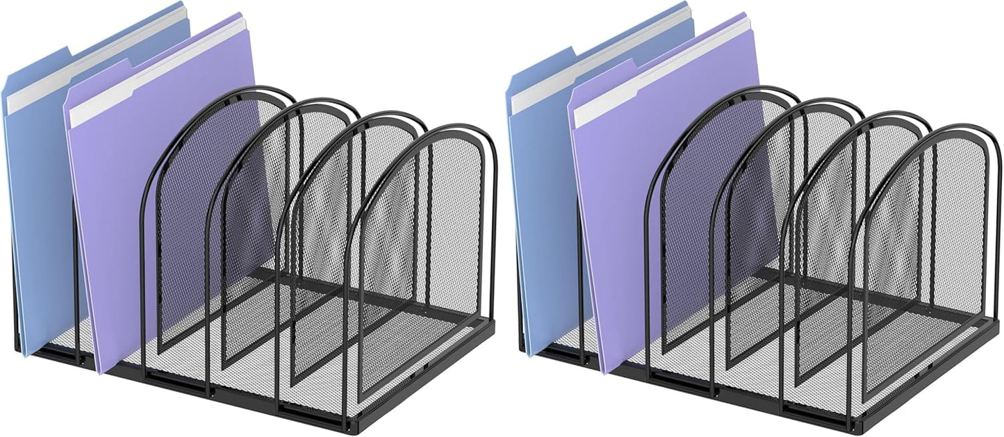 SUPEASY File Organizer for Desk, 5-Section Mesh Desk Organizer, Vertical File Holder Desktop Organizer File Sorter, File Folder Holder for Office Supplies, Black