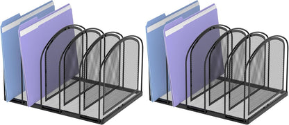 SUPEASY File Organizer for Desk, 5-Section Mesh Desk Organizer, Vertical File Holder Desktop Organizer File Sorter, File Folder Holder for Office Supplies, Black