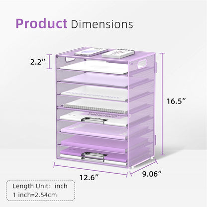 DALTACK 9-Tier Paper Organizer for Desk, Mesh Letter Tray Desk Organizer with Handles, Space-Saving File Organizer for Office Home School Classroom, Black