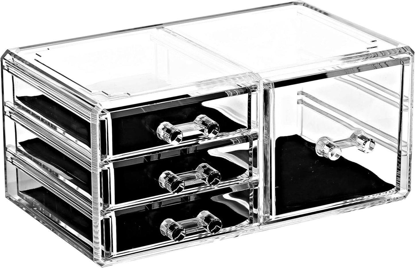 Ikee Design Acrylic Makeup Organizer with 4 Drawers and Removable Top Lipstick Holders, Ideal for Make-up or Accessories,Enhance Your Vanity or Bathroom with Clear Design for Quick Visibility