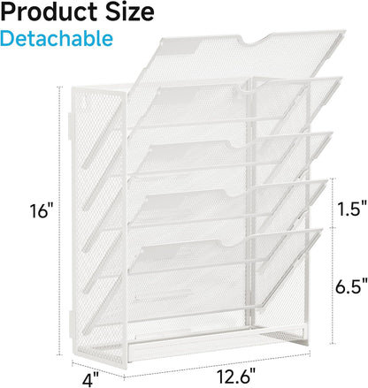 Lavatino 6-Tier Hanging File Organizer, Wall Mount File Holder for Mails Folders Papers Magazine Organization, Vertical Document Organizer for Office Home - (White)