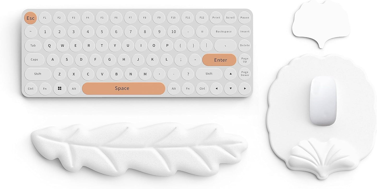 Keyboard Wrist Rest and Mouse Pad with Wrist Support Set, Ergonomic Leaf Shape Mouse Pad with Non-Slip Base, Pain Relief Memory Foam Mousepad for Computer,Laptop,Home Office, Green