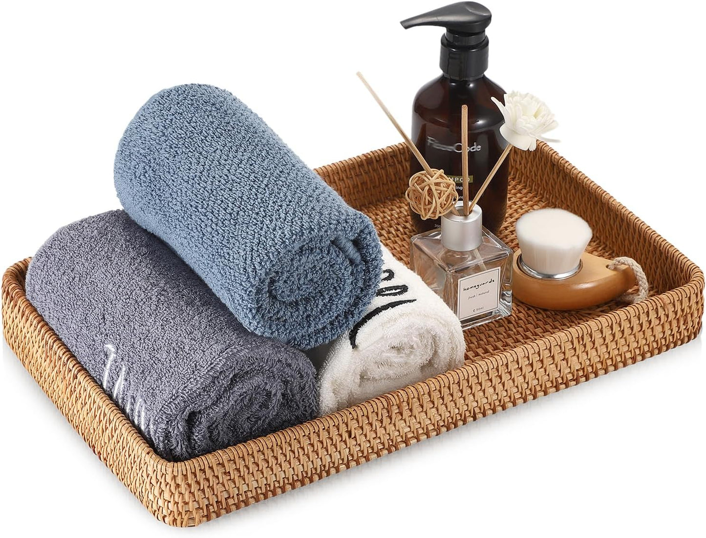 Hipiwe Key Basket Tray for Entryway Table Rattan Serving Tray Handwoven Wicker Baskets Vanity Trays Square Decorative Fruit Trays for Kitchen Counter Bedside Living Room Bathroom, 8.1"