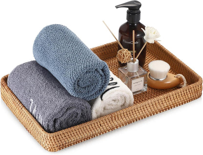 Hipiwe Key Basket Tray for Entryway Table Rattan Serving Tray Handwoven Wicker Baskets Vanity Trays Square Decorative Fruit Trays for Kitchen Counter Bedside Living Room Bathroom, 8.1"