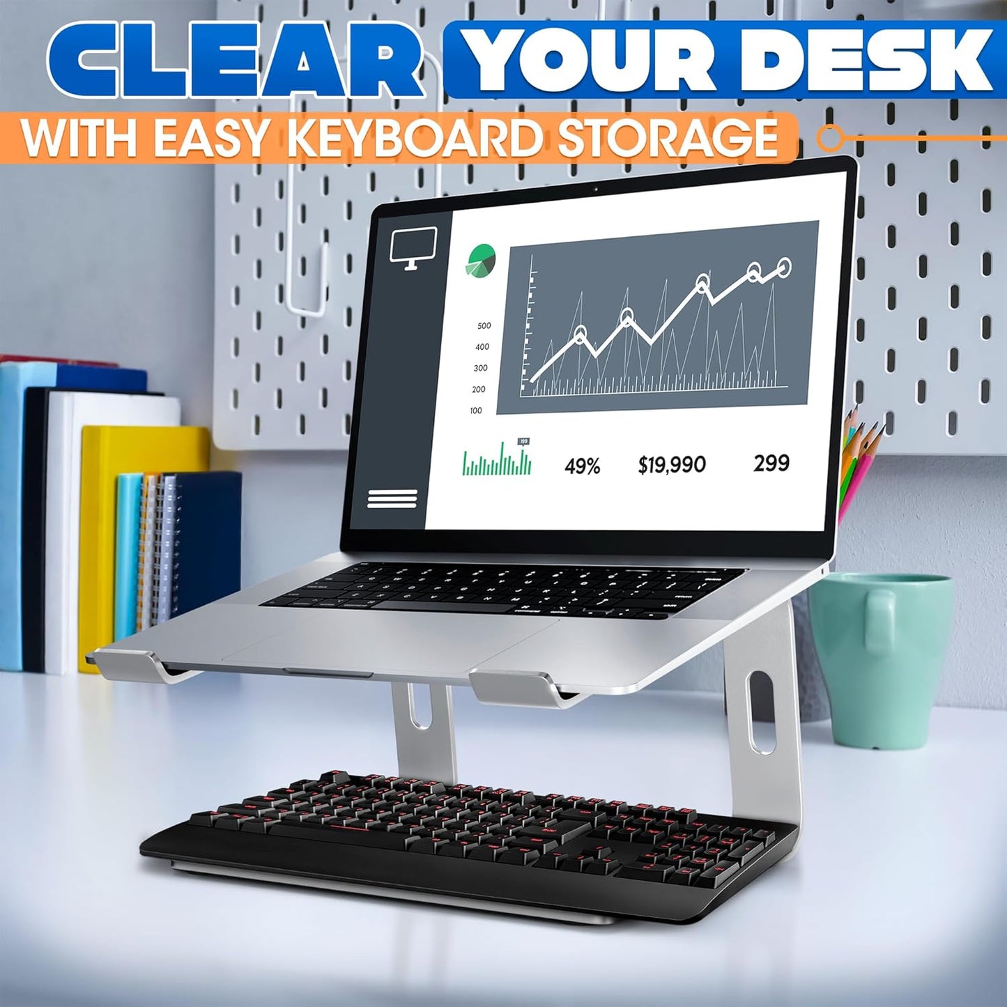 Portable Laptop Stand for Desk – Ergonomic, Sturdy Aluminium Laptop Riser for Desk with Anti-Slip Bottom, Compatible for 10-15.6′′ Notebook - Improved Cooling, Comfort, Productivity, and Posture