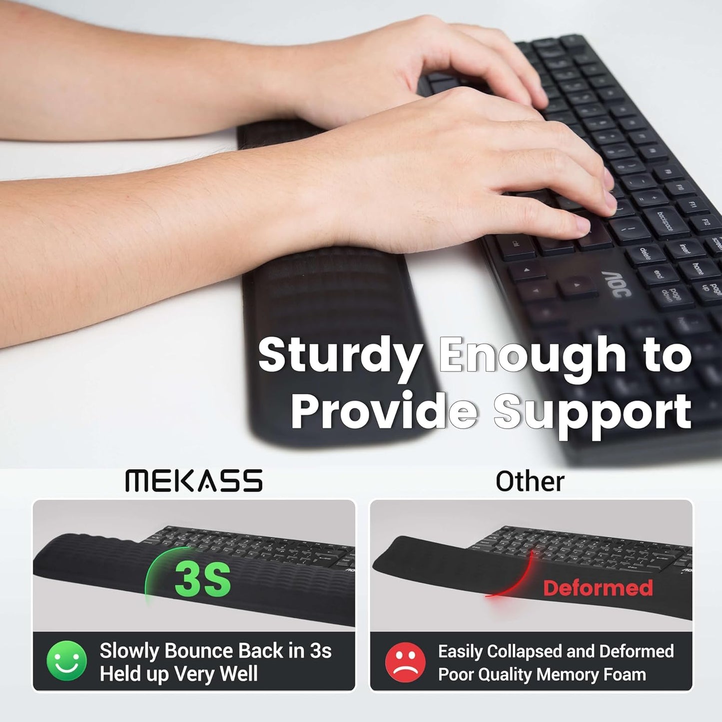 MEKASS Keyboard Wrist Rest, Soft Memory Foam Wrist Support for Keyboard, Keyboard Hand Rest Pad for Wrist Pain Relief, Keyboard Wrist Guard for Long Hours of Work, Gaming, Studying（Classic Black）