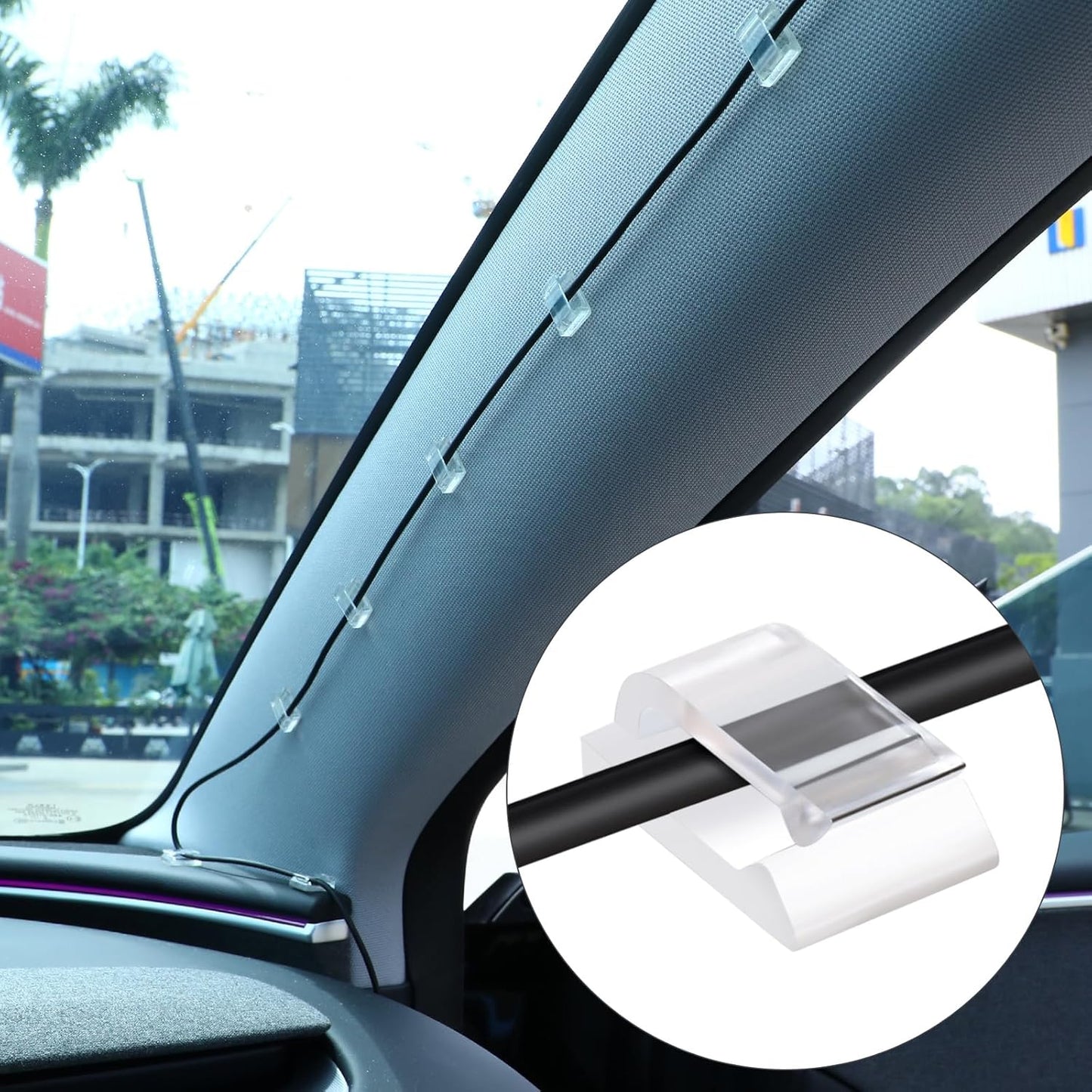 Hicarer 100 Pcs Adhesive Cable Clips Wire Clips Management Wire Cable Holder Clamps Tie Cord Holder for Car Outdoor Wall String Lights Desk Home Office(Small, White)