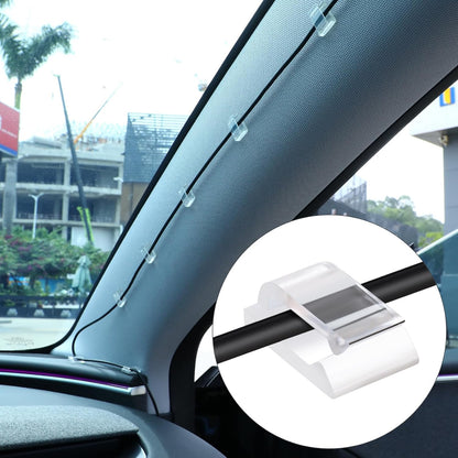 Hicarer 100 Pcs Adhesive Cable Clips Wire Clips Management Wire Cable Holder Clamps Tie Cord Holder for Car Outdoor Wall String Lights Desk Home Office(Small, White)