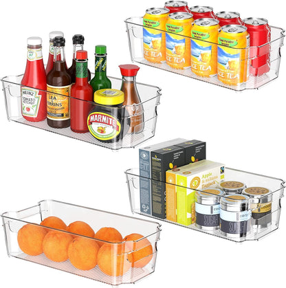 Clear Fridge Organizer, Refrigerator Organizer Bins with Handle, Freezer, Kitchen Cabinet, Pantry Organization, BPA Free Fridge Organizers (12.4 inch 8 Pack)