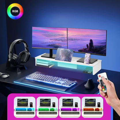 Qupui Computer Monitor Stand Riser with Drawer and Pen Holders, Desk Organizer Shelf and Accessories, Office Desk Accessories, Office Organization, Black