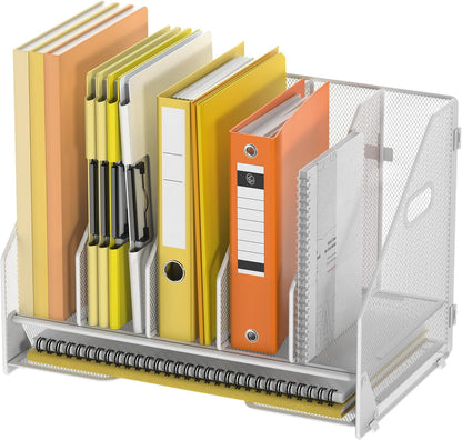Docnest Desk File Holder Sorter, 4 Vertical Compartments Rack with Letter Tray, Mesh Magazine File Holder with Handle,Workspace Organizers,Desk Organizers for Paper, Mail, Documents-Black