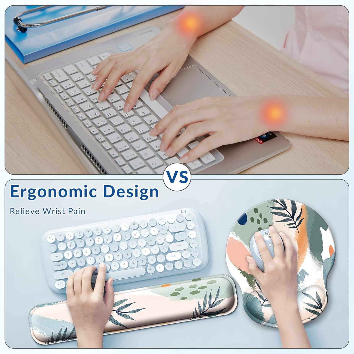 Desk Mat Set + Keyboard and Mouse Pad with Wrist Rest Support,4-in-1 Large Mousepad Computer Mats for Desktop Home & Office-Purple Butterflies