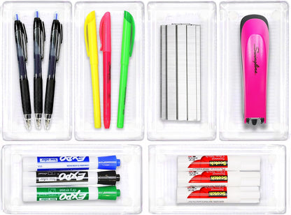 Simple Houseware Clear Drawer Organizer for Office Bin Desk Storage, Assorted Size, 6 Packs