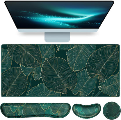 Desk Mat, Large Gaming Mouse Pad with Wrist Rest, 4in1 XXL Mousepad+Keyboard Wrist Rest+Mouse Pad Wrist Support+Cup Coaster Set Ergonomic Floral Computer Desk Arm Wrist for Decor Home Office Women