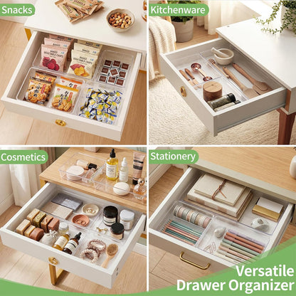6 Pack Drawer Organizers, Plastic Clear Acrylic Non Slip Non Cracking kitchen drawer organizer Stackable Bathroom Drawer Organizer Trays, Storage Bins for Makeup, Bathroom, Kitchen Office