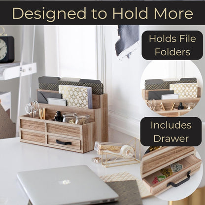BLU MONACO | White Desktop Organizer with Drawer Storage | Tabletop Organizer with Drawers for Paper Bills Mail | Wooden Mail Organizer for Countertop Workspace | with Drawer, Bill