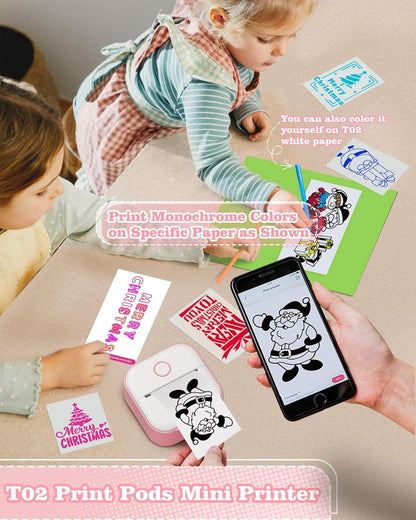 Memoking Sticker Maker - T02 Mini Sticker Printer Wireless Inkless Label Maker Portable Thermal Printer for Student Birthday Gift, Impresora Portátil for Note, DIY, Compatible with iOS & Android, Pink